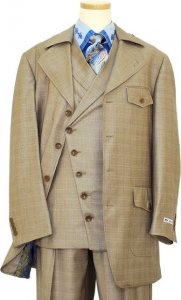 Testardi Collection Taupe with Hazlenut / Royal Blue Windowpanes Wool Vested Suit MRV-9165
