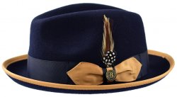 Bruno Capelo Navy Blue / Camel Trimmed Australian Wool Fedora Hat GT-973.