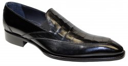 Duca Di Matiste "Trento" Black Genuine Italian Calf Leather Crocodile Print Slip On Dress Shoes.