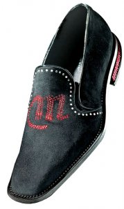 Mauri "Stardom" 2400 Black Suede Shoes With Red Rhine Stones Mauri Emblem
