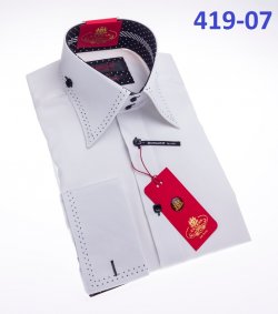 Axxess White Pick Stitching Cotton Modern Fit Dress Shirt With French Cuff 419-07.