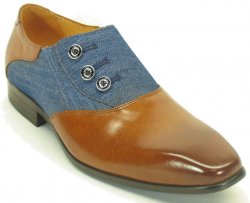Carrucci Blue / Whiskey Genuine Fabric / Leather Loafer Shoes KS524-12.
