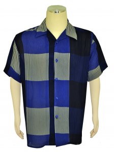Pronti Royal Blue / White / Navy Stripe Design Microfiber Casual Short Sleeve Shirt S6247