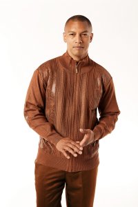 Silversilk Cognac Knitted / Vegan Leather Python Embossed Zip-Up Sweater 4209