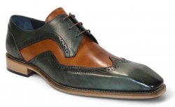 Duca Di Matiste "Saranno" Green/Cognac Genuine Italian Calf Leather Lace-Up Dress Shoes.