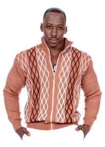 Silversilk Ginger / Brown / Cream Woven Zip-Up Knitted Sweater With Cream Elbow Patches 1210