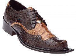 Belvedere "Asino" Brown / Camel Genuine Ostrich / Crocodile Shoes # 3406