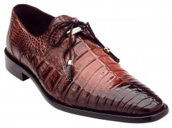 Belvedere "Rome" Antique Almond Genuine Crocodile Plain Toe Lace-Up Shoes 1633.