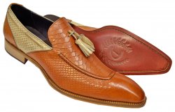 Duca "Cassino" Cognac / Beige Python Embossed Italian Calfskin Tasseled Loafers