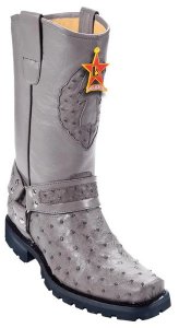 Los Altos Gray Genuine Full Quill Ostrich Motorcycle Square Toe Cowbot Boots 55T0309