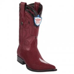 Wild West Burgundy Genuine Single Stone Stingray 3x Toe Cowboy Boots 2951206