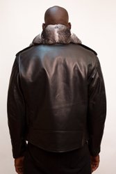 G-Gator Black Motorcycle Biker Jacket With Chinchilla Fur Collar- Back view