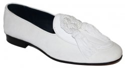 Duca Di Matiste "Venezia" White Genuine Velvet / Patent Leather Tassels Loafer Shoes.