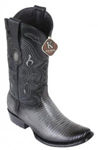 King Exotic Sande Gray Genuine Teju Lizard Skin Dubai Square Toe Cowboy Boots 4790738