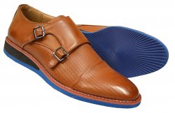 Tayno "Duval" Cognac Vegan Leather Contrast Sole Double Monk Strap Sneakers