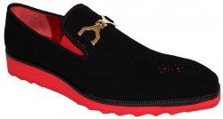 Emilio Franco "Tonio" Black / Red Suede Tractor Sole Bit Loafer Shoes.