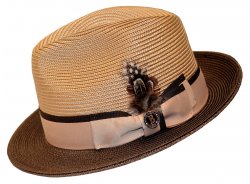 Bruno Capelo Camel / Brown Fedora Braided Straw Hat BC-621