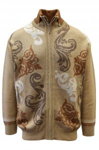 Silversilk Beige / Copper / Taupe / Ivory Floral Paisley Design Zip-Up Sweater 5242