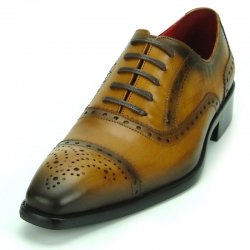Fiesso Tan Genuine Leather Lace-up Cap Toe Perforated Shoes FI8713.