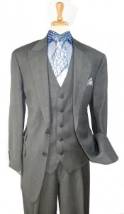 Apollo King Medium Grey Herringbone Super 150's Wool Vested Classic Fit Suit J20-198