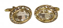 Fratello Gold Plated Oval Cufflinks Set With Clear Rhinestones CL049