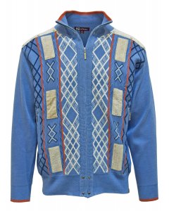 Silversilk Sky Blue / White / Orange Zip-Up Sweater With Snakeskin Print Elbow Patches 3232