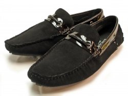 Encore By Fiesso Black Genuine Leather & Suede Loafer Shoes FI3011