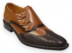Liberty "Classico" Dark Brown / Cognac Hand Burnished Genuine Leather Wingtip Triple Button Monk Straps Shoes 907