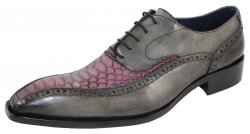Duca Di Matiste 405 Grey / Violet Genuine Italian Calfskin Leather / Snakeskin Print Shoes.