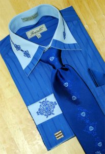 Fratello Royal Blue w/Paisley Design Shirt/Tie/Hanky Set FRS9302P2