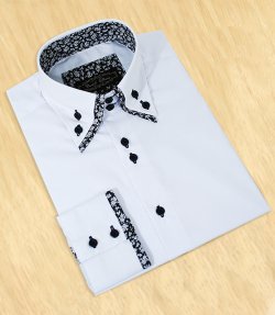 Daniel Ellissa White / Black Paisley Spread with Double Layer Collar Dress Shirt FS1107