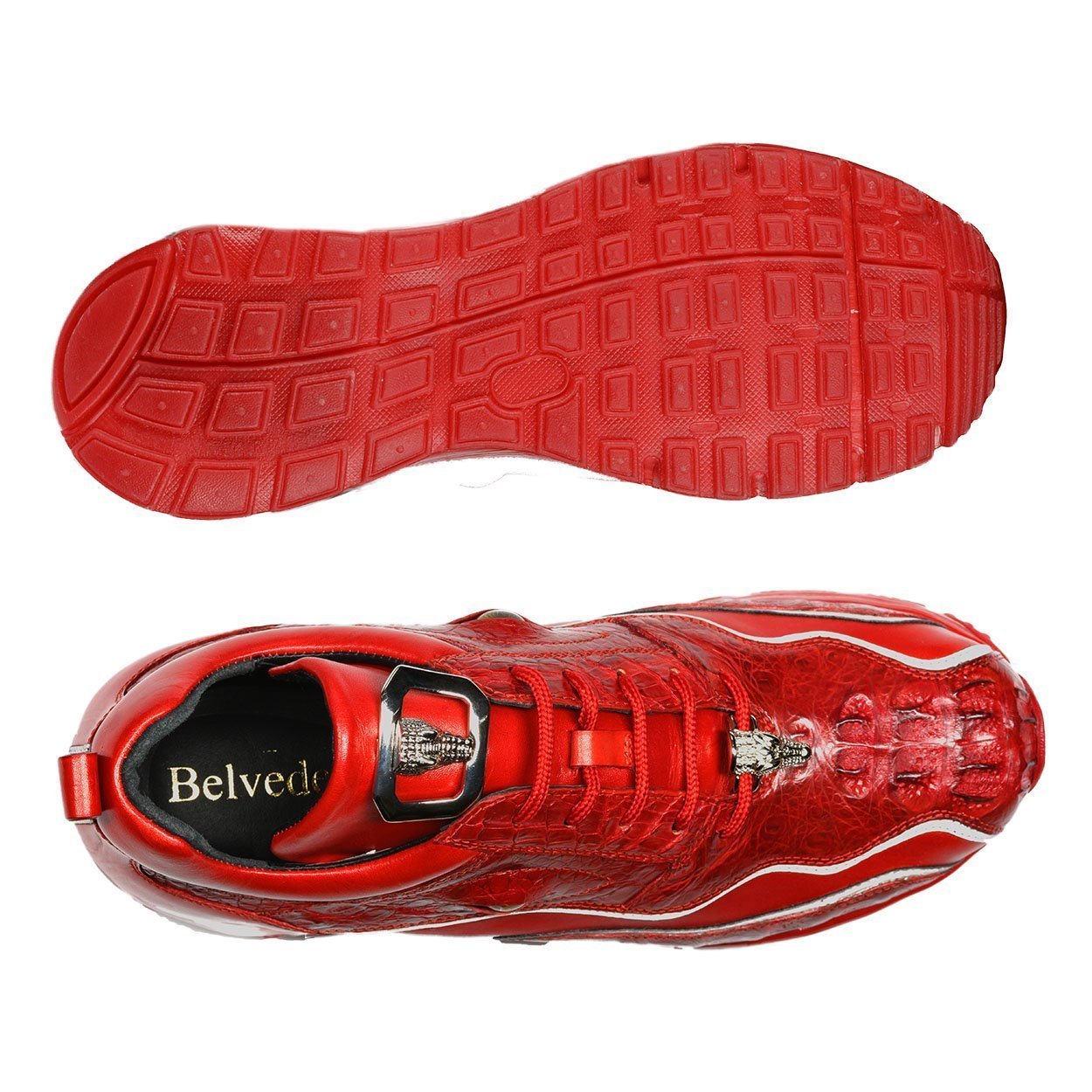 Top and bottom of Belvedere Red Crocodile and Calf-Skin Leather Casual Sneakers