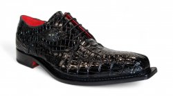 Fennix Italy "Hugo" Black Genuine Crocodile Lace-Up Dress Shoes.