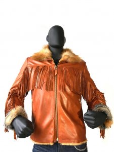 G-Gator Cognac Leather Jacket With Fringes And Rabbit Lining 5110.