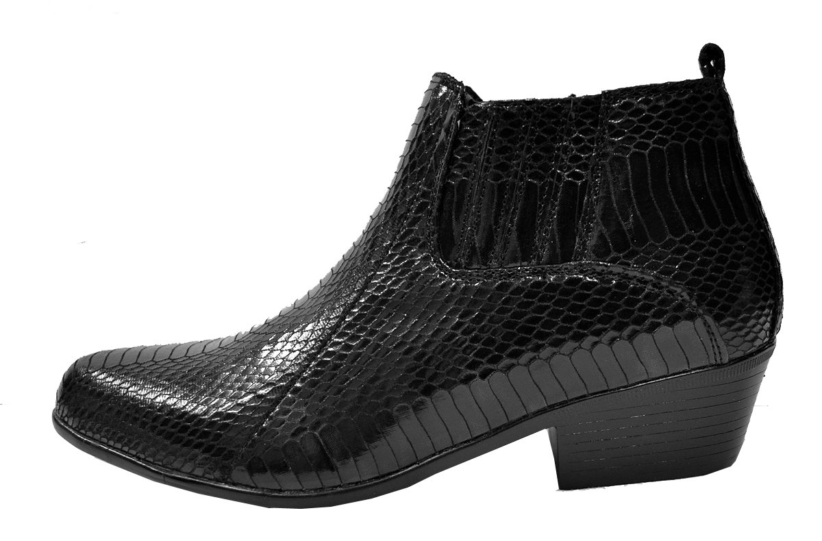 Side of Antonio Cerrelli Black Vegan Leather Python Cuban Heel Chelsea Boots
