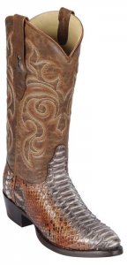 Los Altos Rustic Cognac Genuine Python Snakeskin Round Toe Cowboy Boots 655788