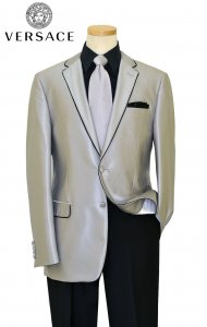 Gianni Versace Silver Grey Suit With Black Piping 2132-1032