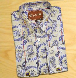 Manzini Taupe / Royal Blue / Wine Paisley Design Casual Dress Shirt MZT-143