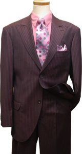 Azione by Zanetti Deep Cranberry With Mauve/Lavender Pinstripes Super 120's Wool Suit ZZ37614