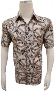 Pronti Cream / Chocolate Brown / Taupe Abstract Design Short Sleeve Shirt S6668