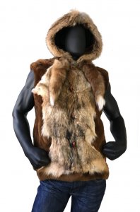 G-Gator Brown Mouton Sheepskin Vest With Hood / Genuine Fox Fur 6500.