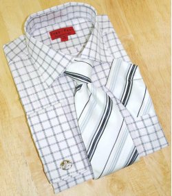 Jean Paul White/Black Checked Shirt/Tie/Hanky Set JPS-18