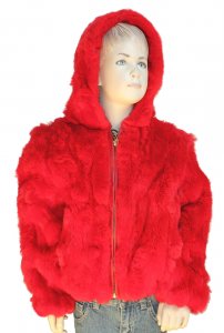 Winter Fur Kid's Red Rex Rabbit Jacket With Hood K08R02RD.