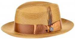 Bruno Capelo Whiskey / Brown Contrast Stitched Braided Fedora Straw Hat SI-961