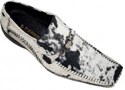 Fiesso White/Black All-Over Spotted Pony Hair Casual Leather Shoes FI8092