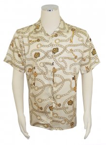Pronti Cream / Gold Greek Chain / Key Pattern Short Sleeve Shirt S6405