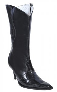 Los Altos Ladies Black Genuine Eel High Top Boots With Zipper 370805