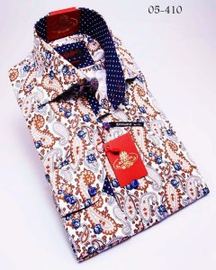 Axxess Blue / Brown Handpick Stitching 100% Cotton Dress Shirt 05-410