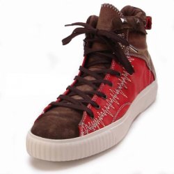 Fiesso Red / Brown Genuine Leather Casual Ankle Sneakers FI2126