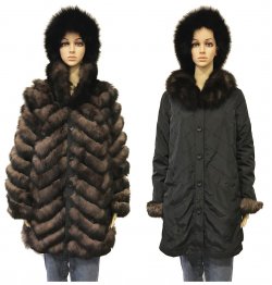 Winter Fur Ladies Sable Reversible And Removable Fox Fur To Fabric Parka G04.